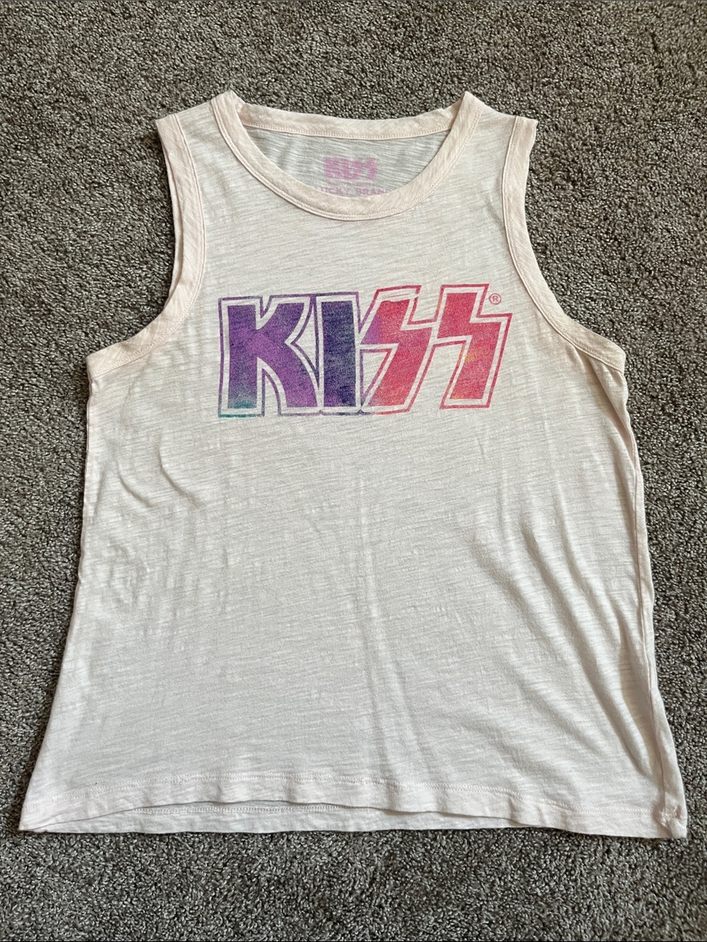 Lucky Brand Cream Pale Pink Tank with Pink, Purple, Teal KISS Logo
